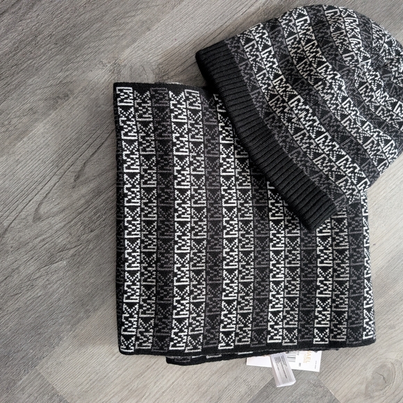 Michael Kors Other - Michael Kors Monogram Black and White Beanie and Scarf